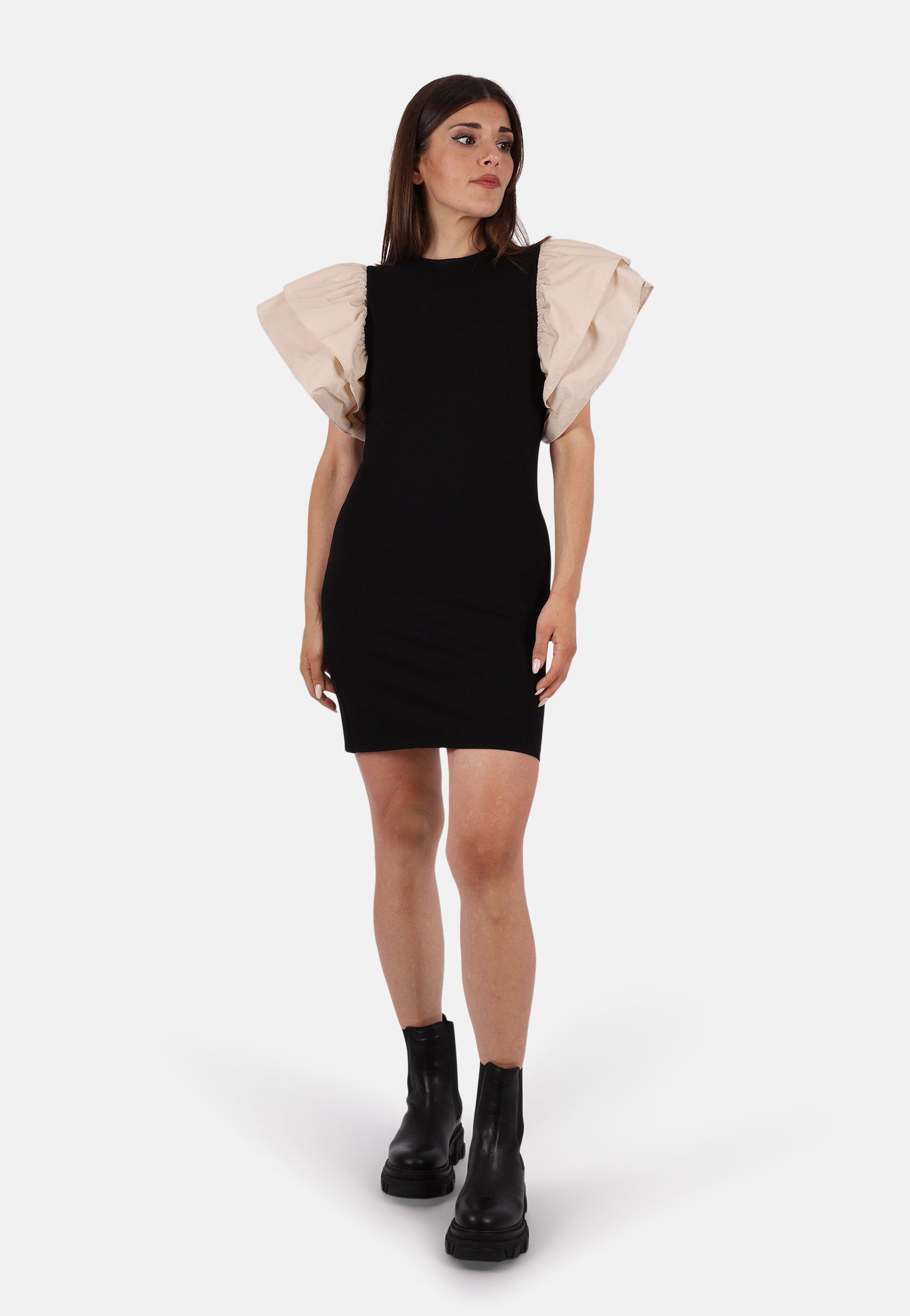 Minikleid aus Stretch-Jersey mit Rüschen