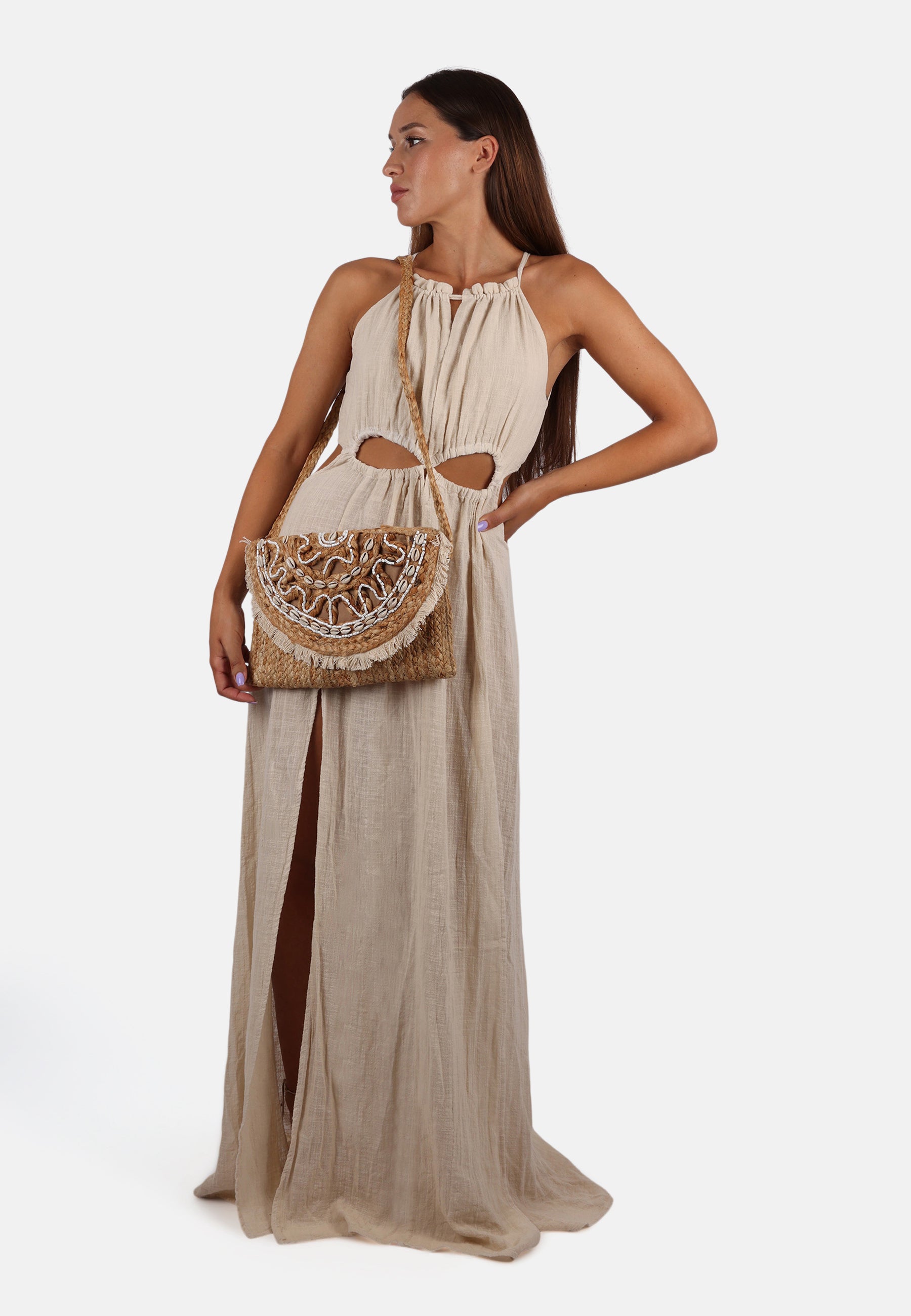 Mali bestickte Clutch aus Jute mit Perlen und Muscheln