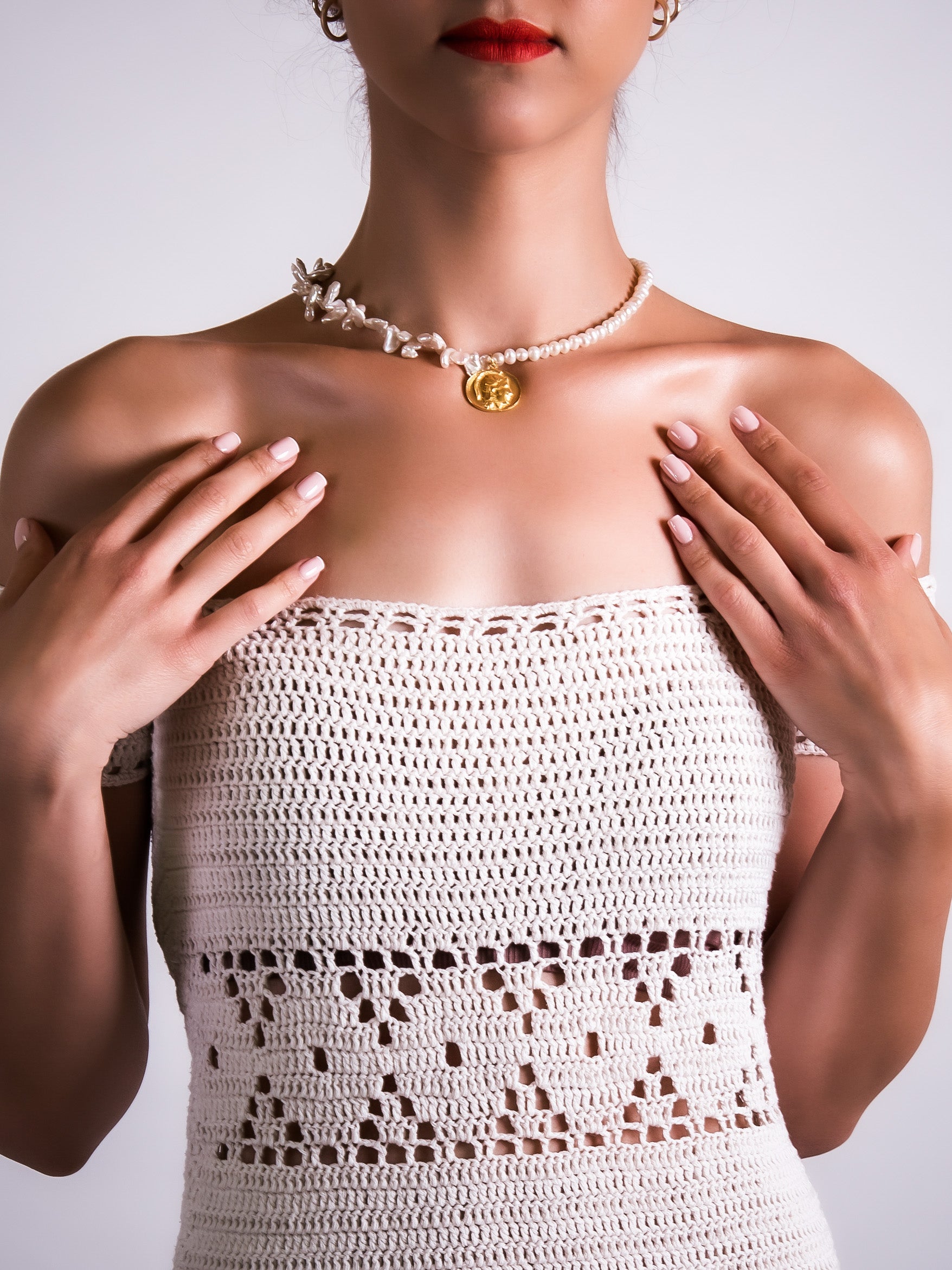 14-karat vergoldeter Perlen Choker